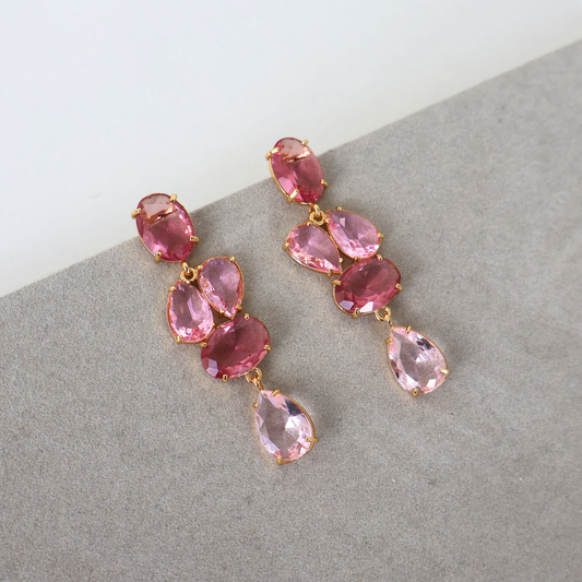 Brinco Dourado e Cristal Rosa - Semijoia