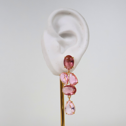 Brinco Dourado e Cristal Rosa - Semijoia