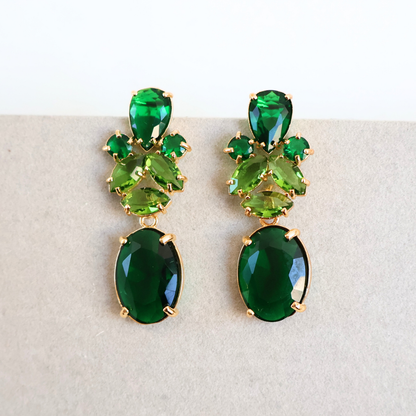 Brinco Dourado e Cristal Verde - Semijoia
