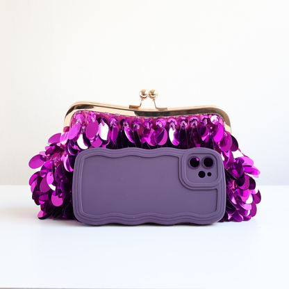 Bolsa de Festa Clutch Lantejoula Folha Brilhante Roxa - ReUse