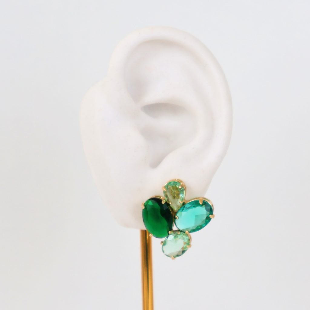 Brinco Dourado e Cristal Verde - Semijoia