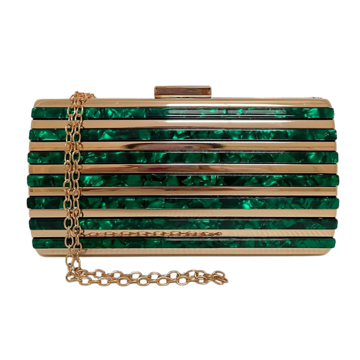 Bolsa Festa Clutch Dourada Perolada Espelhada Verde