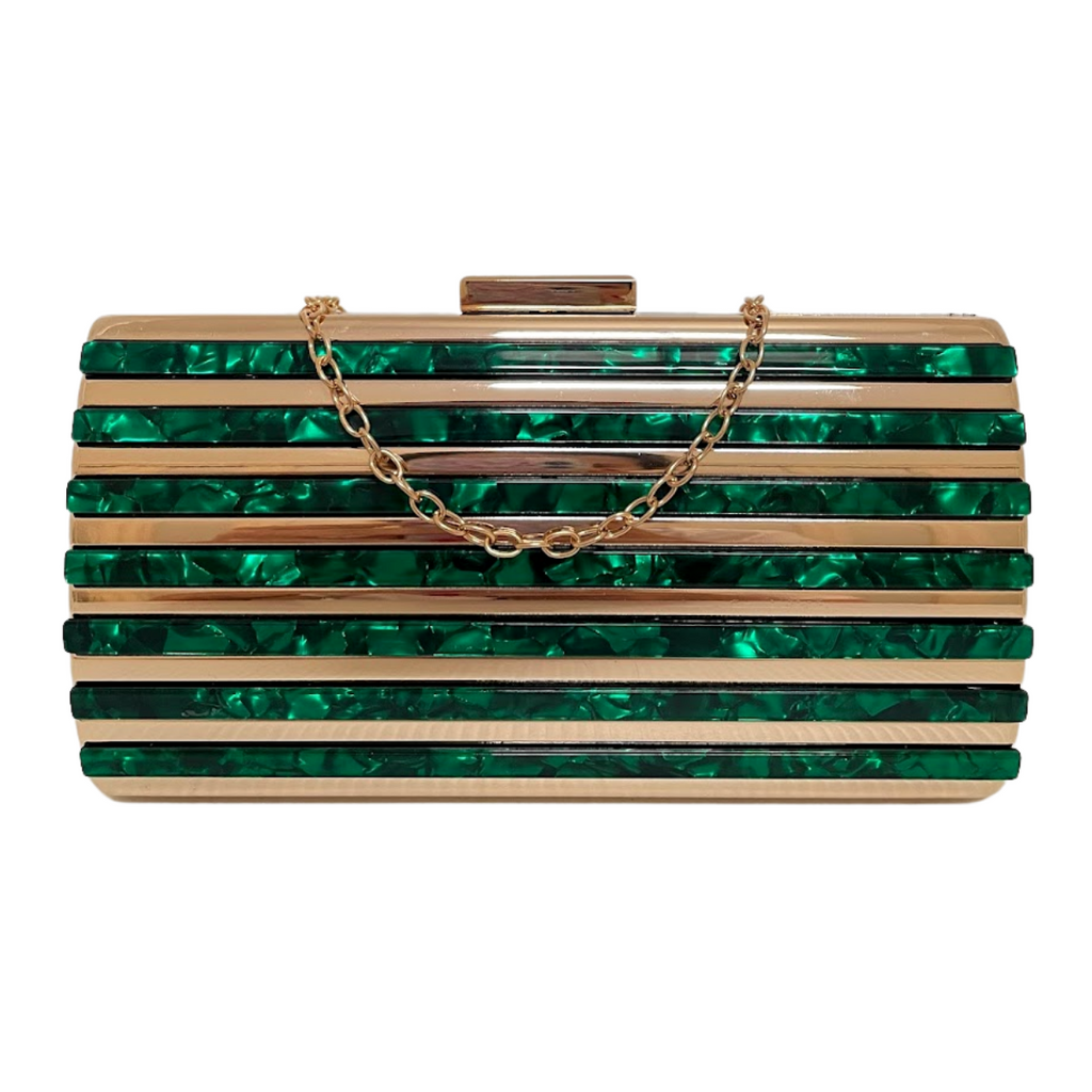 Bolsa Festa Clutch Dourada Perolada Espelhada Verde