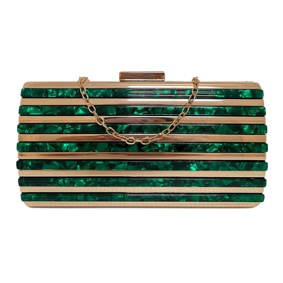 Bolsa Festa Clutch Dourada Perolada Espelhada Verde
