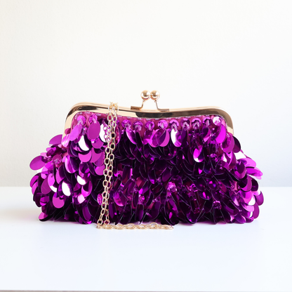 Bolsa de Festa Clutch Lantejoula Folha Brilhante Roxa - ReUse