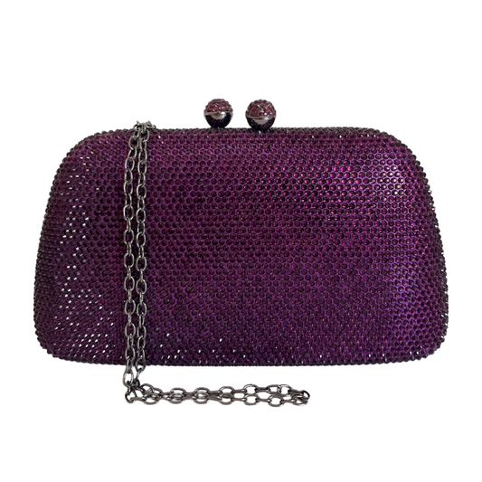 Bolsa de Festa Clutch Cristais Pedraria Roxa