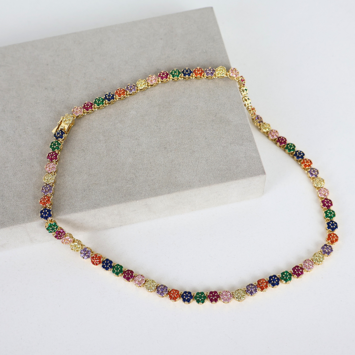 Kit Colar e Brinco - Cristal Multicor - Dourado