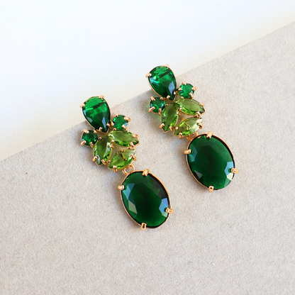 Brinco Dourado e Cristal Verde - Semijoia