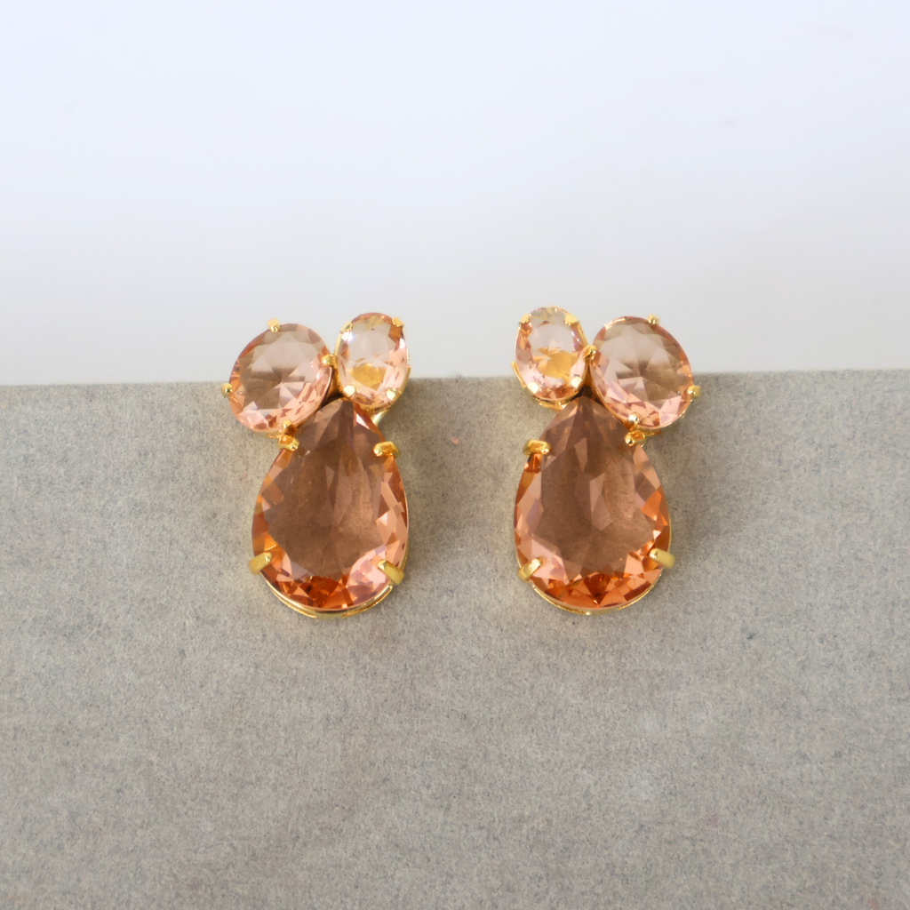 Brinco Dourado e Cristal Champagne - Semijoia