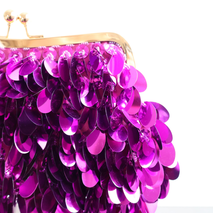 Bolsa de Festa Clutch Lantejoula Folha Brilhante Roxa - ReUse