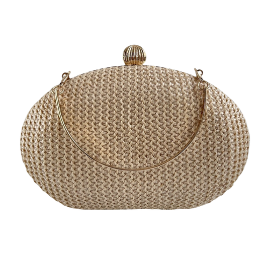 Bolsa Clutch Festa Oval Palha Bege