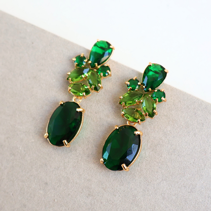 Brinco Dourado e Cristal Verde - Semijoia