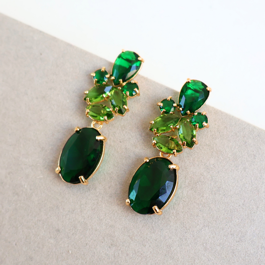 Brinco Dourado e Cristal Verde - Semijoia