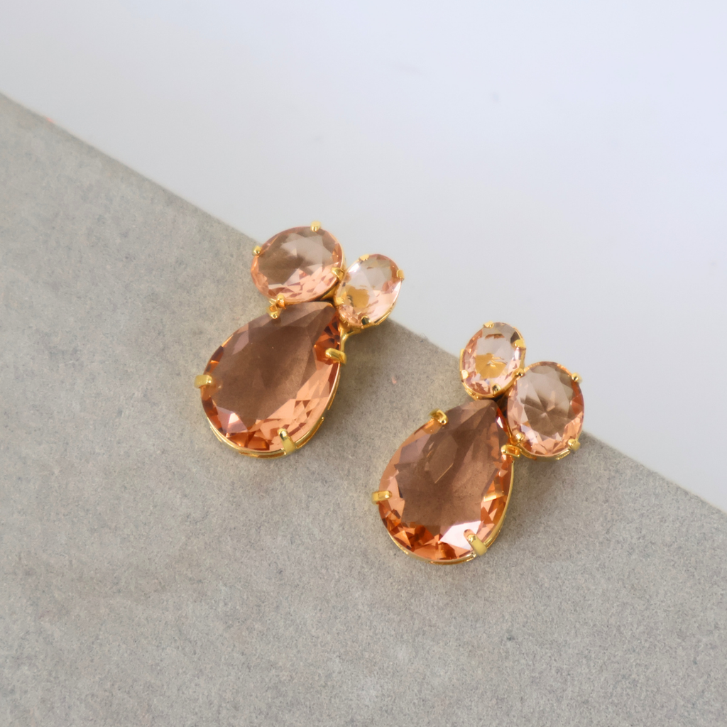 Brinco Dourado e Cristal Champagne - Semijoia
