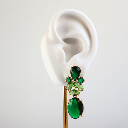 Brinco Dourado e Cristal Verde - Semijoia