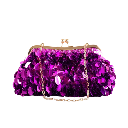 Bolsa de Festa Clutch Lantejoula Folha Brilhante Roxa - ReUse
