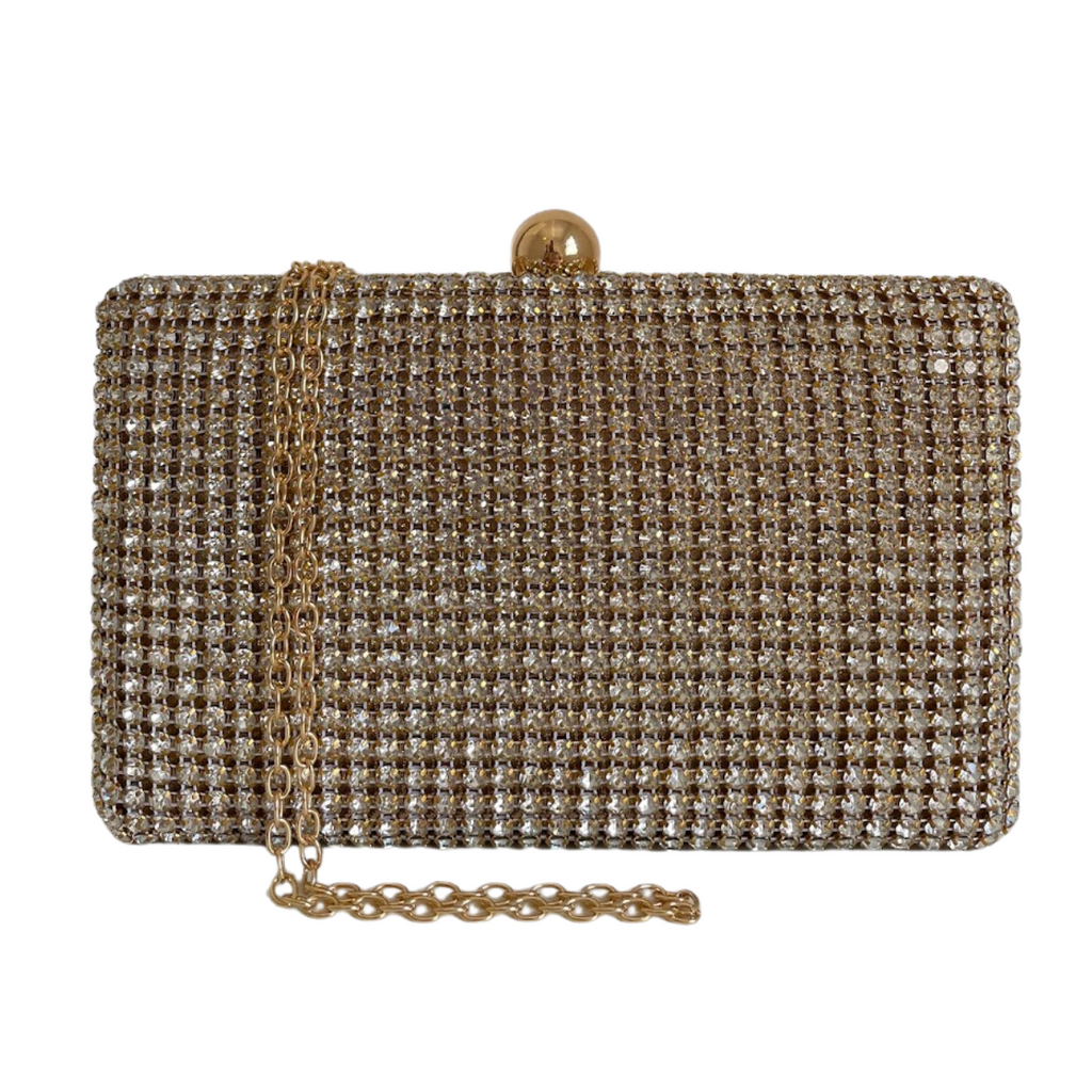 Bolsa de Festa Clutch Strass Translúcido Dourada - ReUse