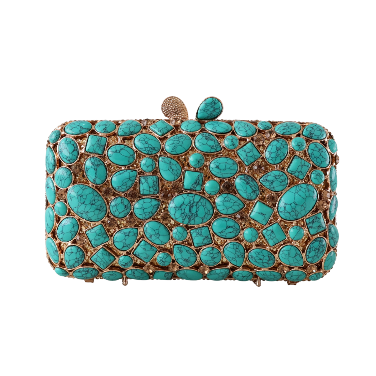 Bolsa Festa Clutch Pedraria e Perolada Turquesa