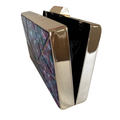 Bolsa de Festa Clutch Acrílico e Metal Colorida Roxa