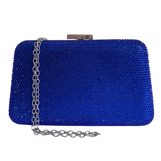 Bolsa de Festa Clutch Pedraria Strass Azul Royal