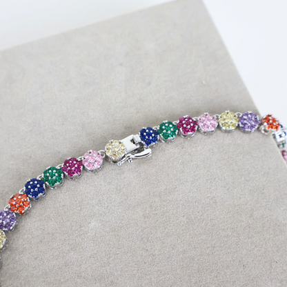 Kit Colar e Brinco - Cristal Multicor - Prateado