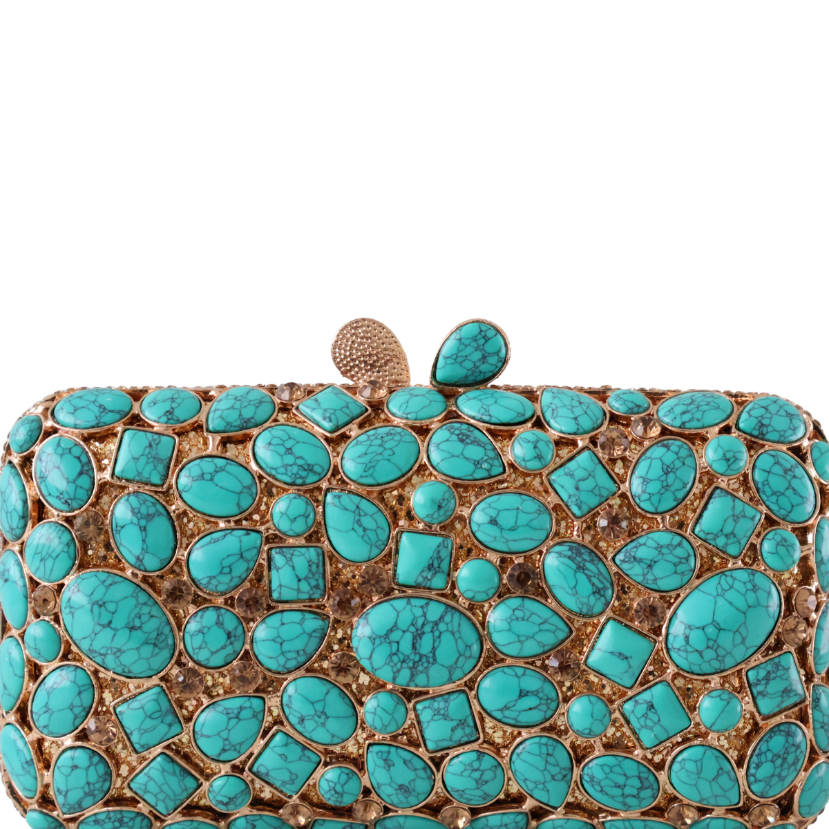Bolsa Festa Clutch Pedraria e Perolada Turquesa