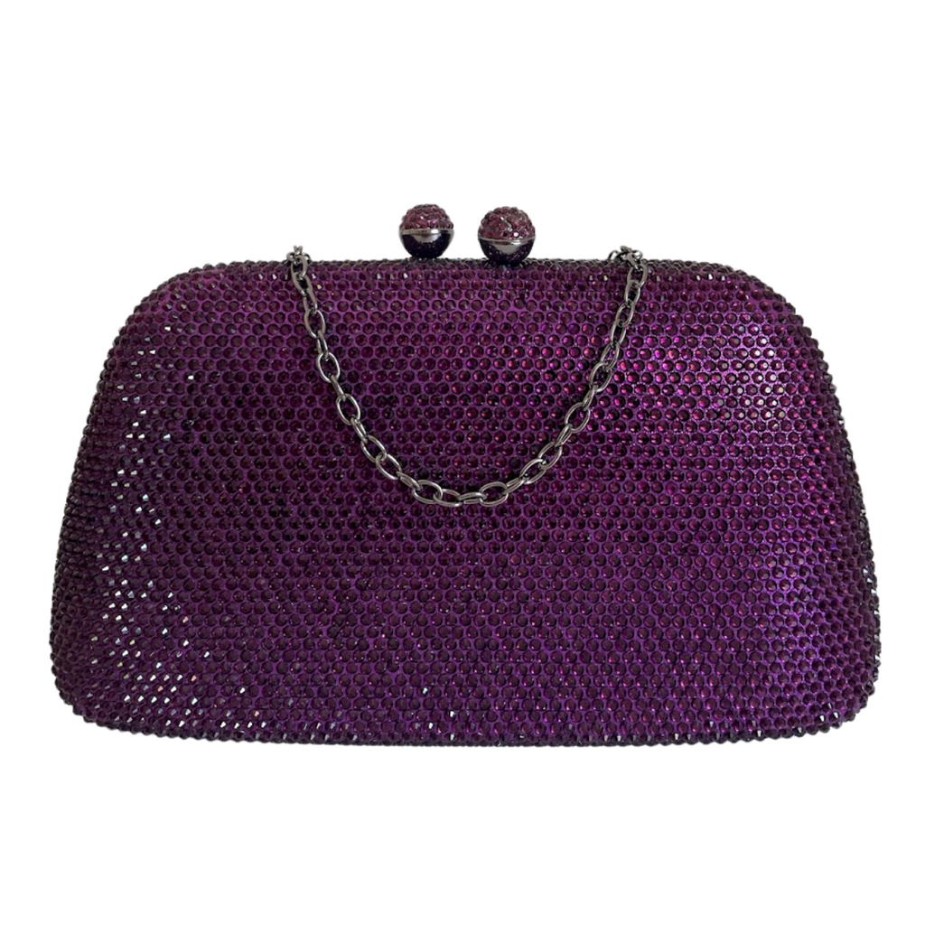 Bolsa de Festa Clutch Cristais Pedraria Roxa