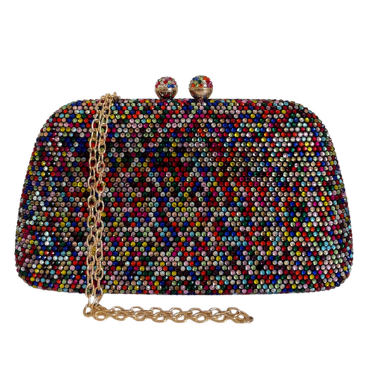 Bolsa de Festa Clutch Pedraria Strass Colorida Pixels