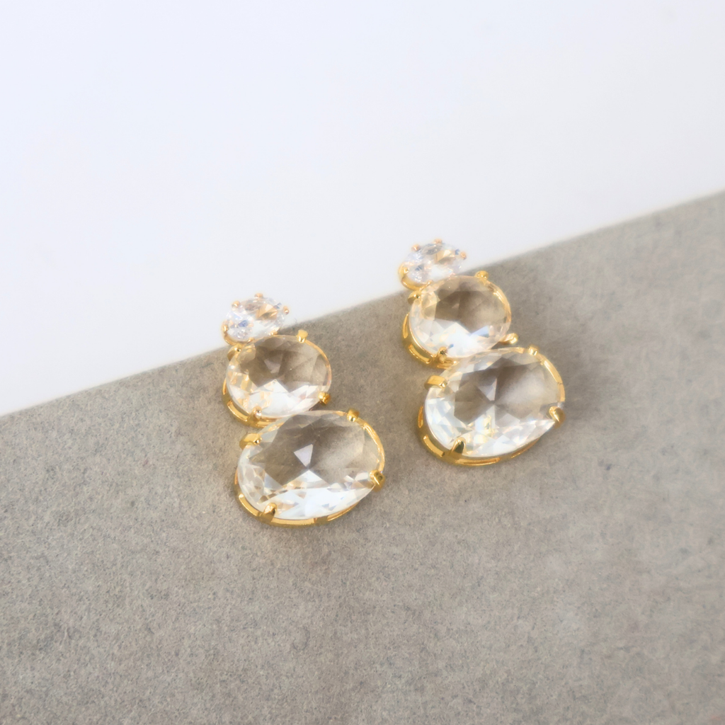Brinco Dourado e Cristal Translúcido - Semijoia