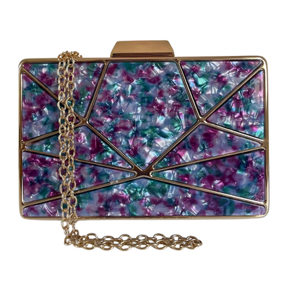 Bolsa de Festa Clutch Acrílico e Metal Colorida Roxa