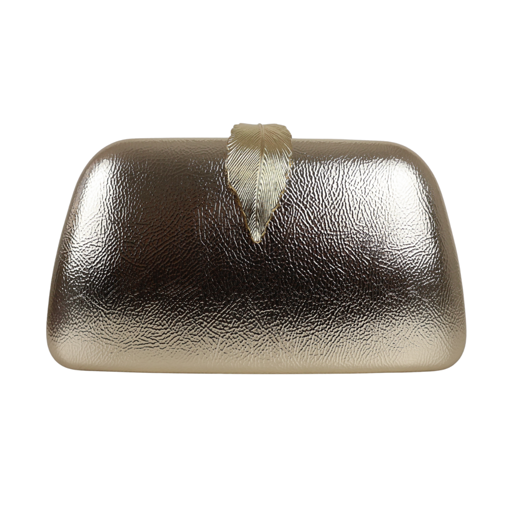 Bolsa Clutch Festa Fecho de Folha Dourado Claro