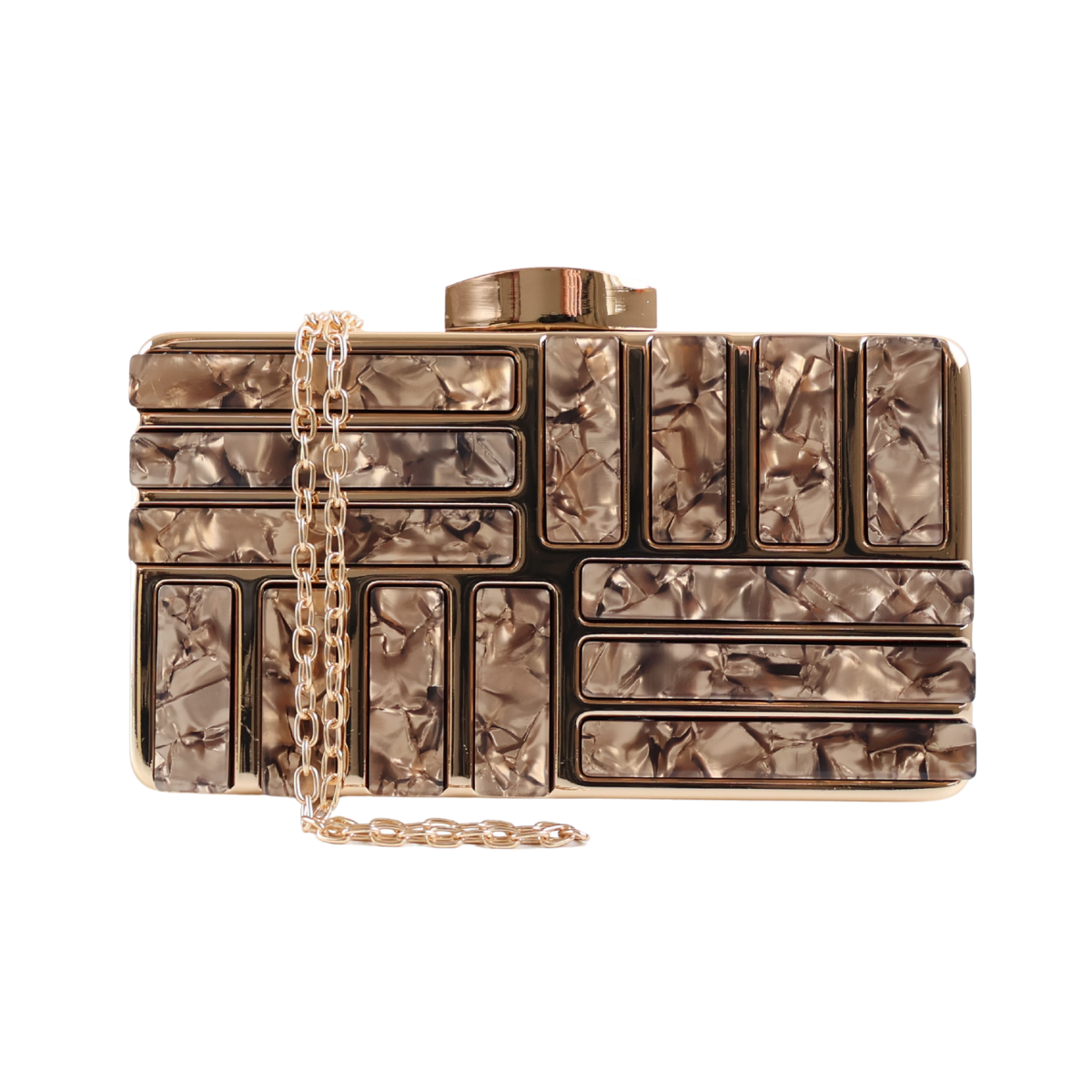 Bolsa de Festa Clutch Perolada Metalizada Bronze - ReUse