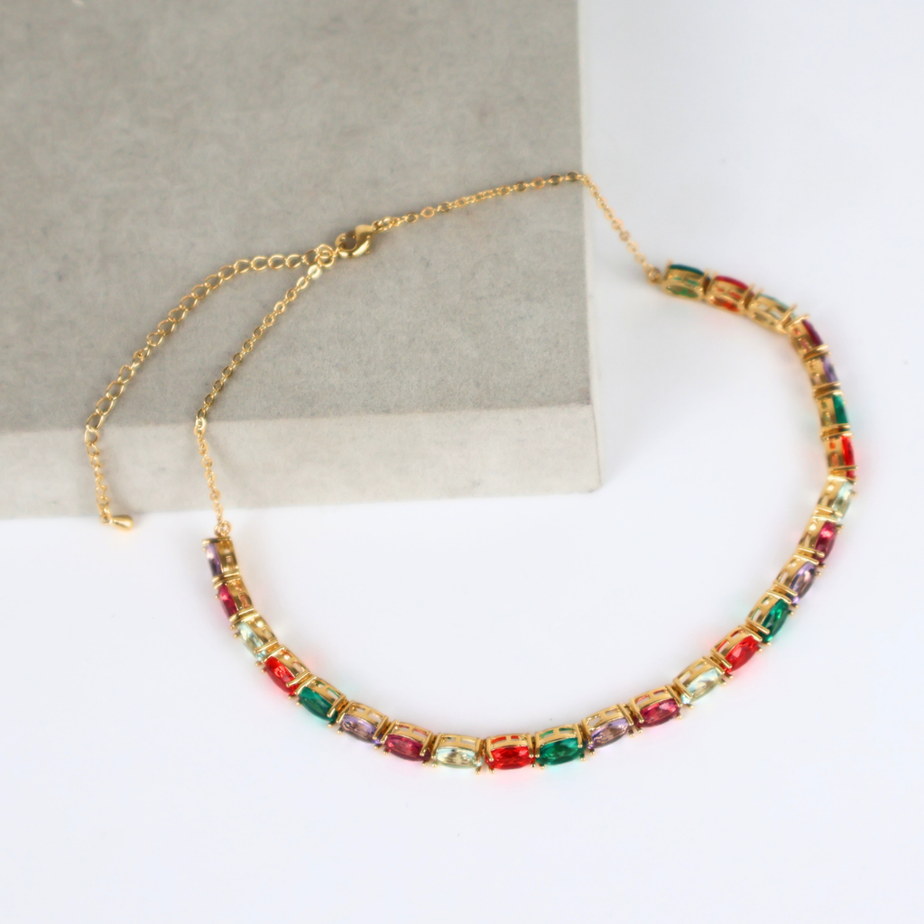 Colar Choker - Cristal Multicolorido - Semijoia