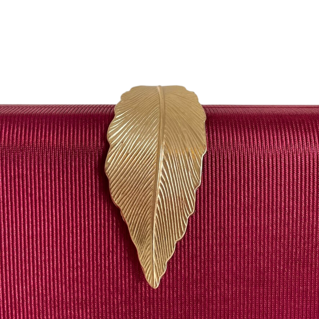 Bolsa Clutch Festa Tecido Fecho de Folha Marsala - ReUse