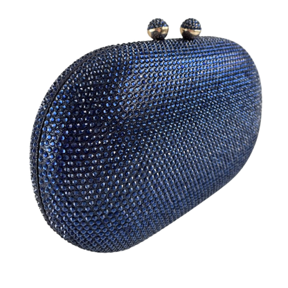 Bolsa Festa Clutch Pedraria Strass Oval Azul Marinho