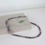 Kit Colar e Brinco - Cristal Multicor - Prateado