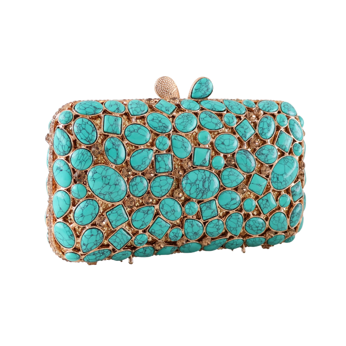 Bolsa Festa Clutch Pedraria e Perolada Turquesa