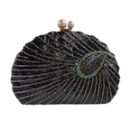 Bolsa de Festa Clutch Lantejoulas Pavão Preta