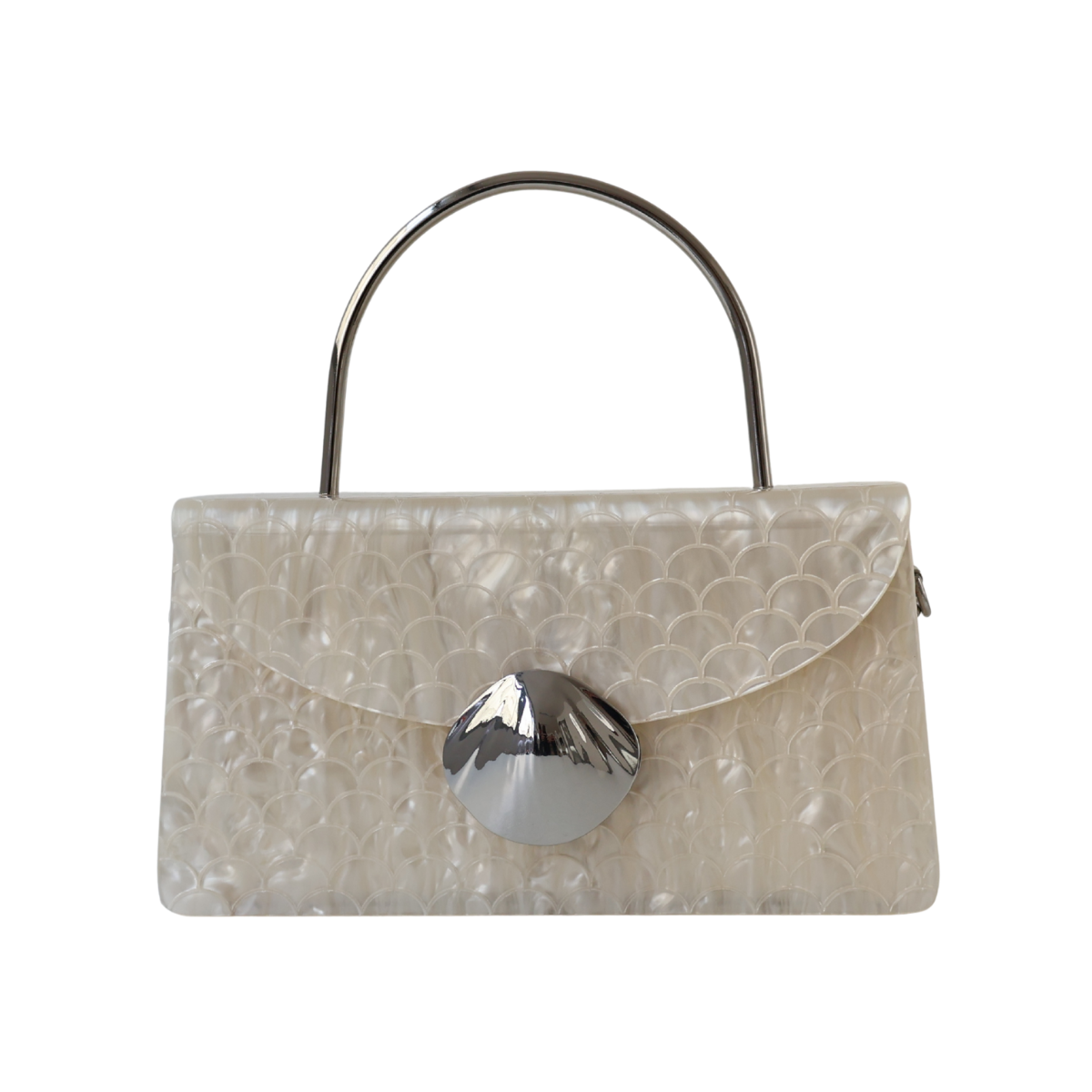 Bolsa de Festa Baú Acrílico Perolada Off White
