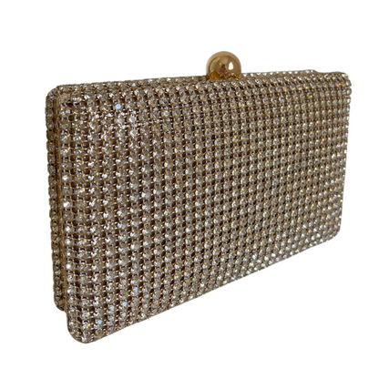 Bolsa de Festa Clutch Strass Translúcido Dourada