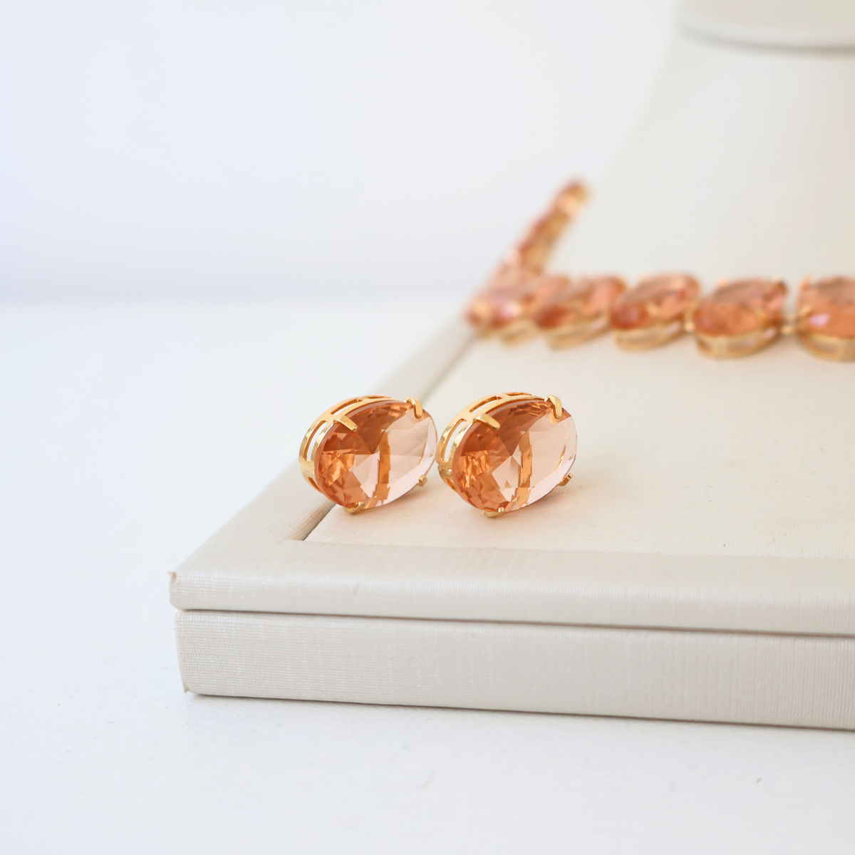 Kit Colar e Brinco - Cristal Champagne - Dourado