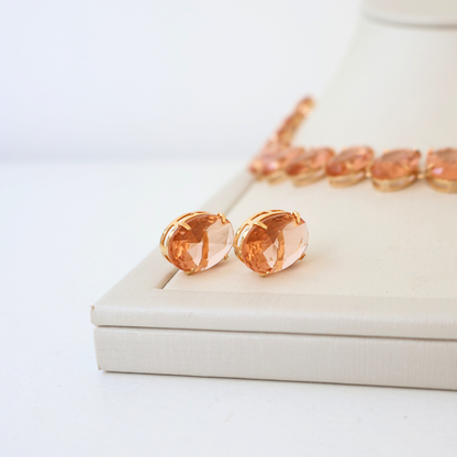Kit Colar e Brinco - Cristal Champagne - Dourado