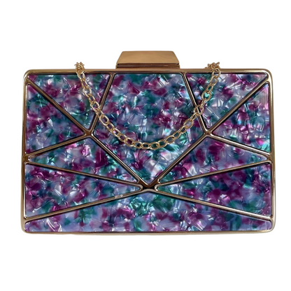 Bolsa de Festa Clutch Acrílico e Metal Colorida Roxa