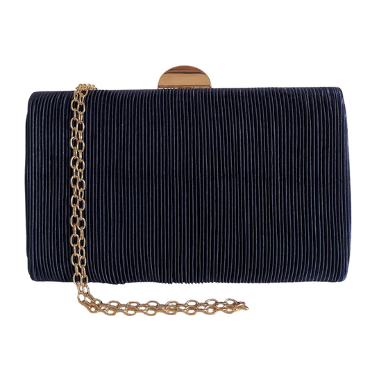 Bolsa Clutch Festa Tecido Aveludado Frizado Azul Marinho