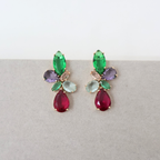 Brinco Dourado e Cristal Verde e Rosa - Semijoia