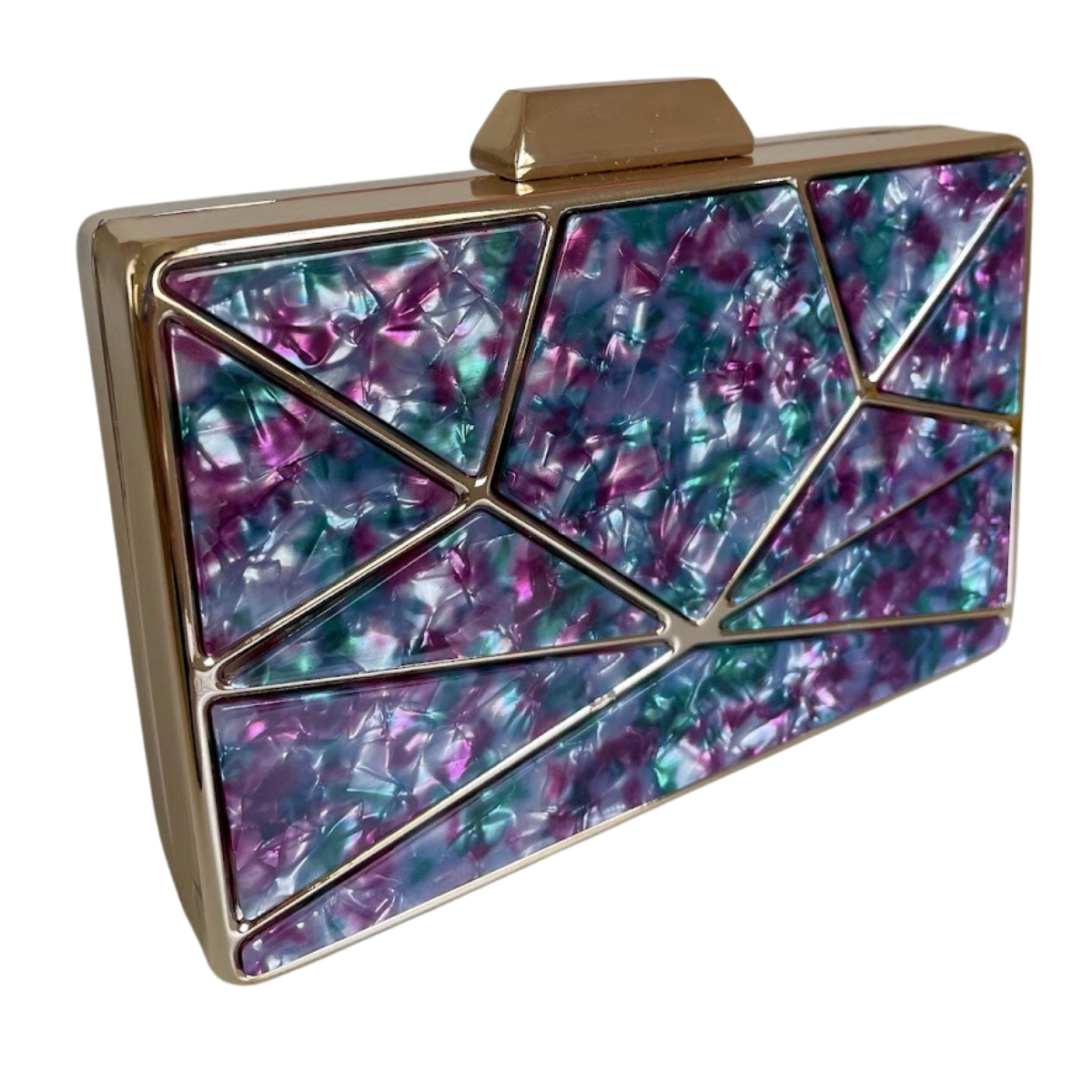 Bolsa de Festa Clutch Acrílico e Metal Colorida Roxa