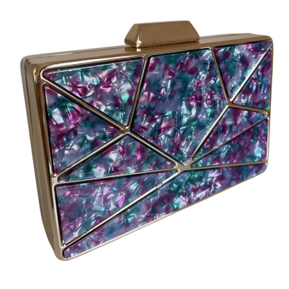 Bolsa de Festa Clutch Acrílico e Metal Colorida Roxa