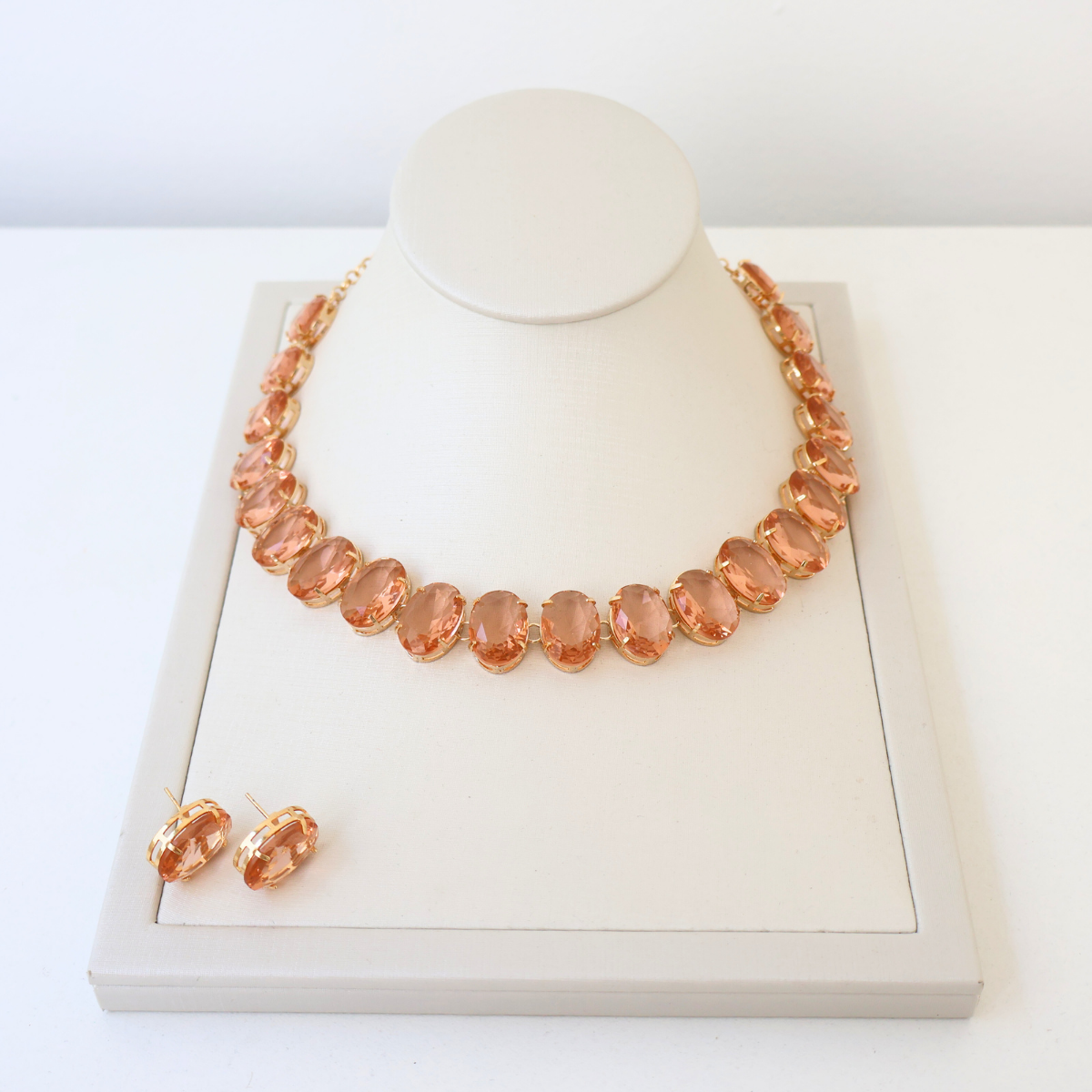 Kit Colar e Brinco - Cristal Champagne - Dourado