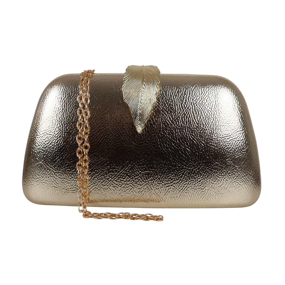 Bolsa Clutch Festa Fecho de Folha Dourado Claro
