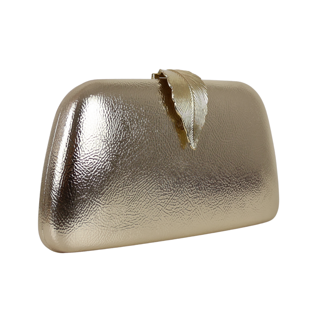 Bolsa Clutch Festa Fecho de Folha Dourado Claro